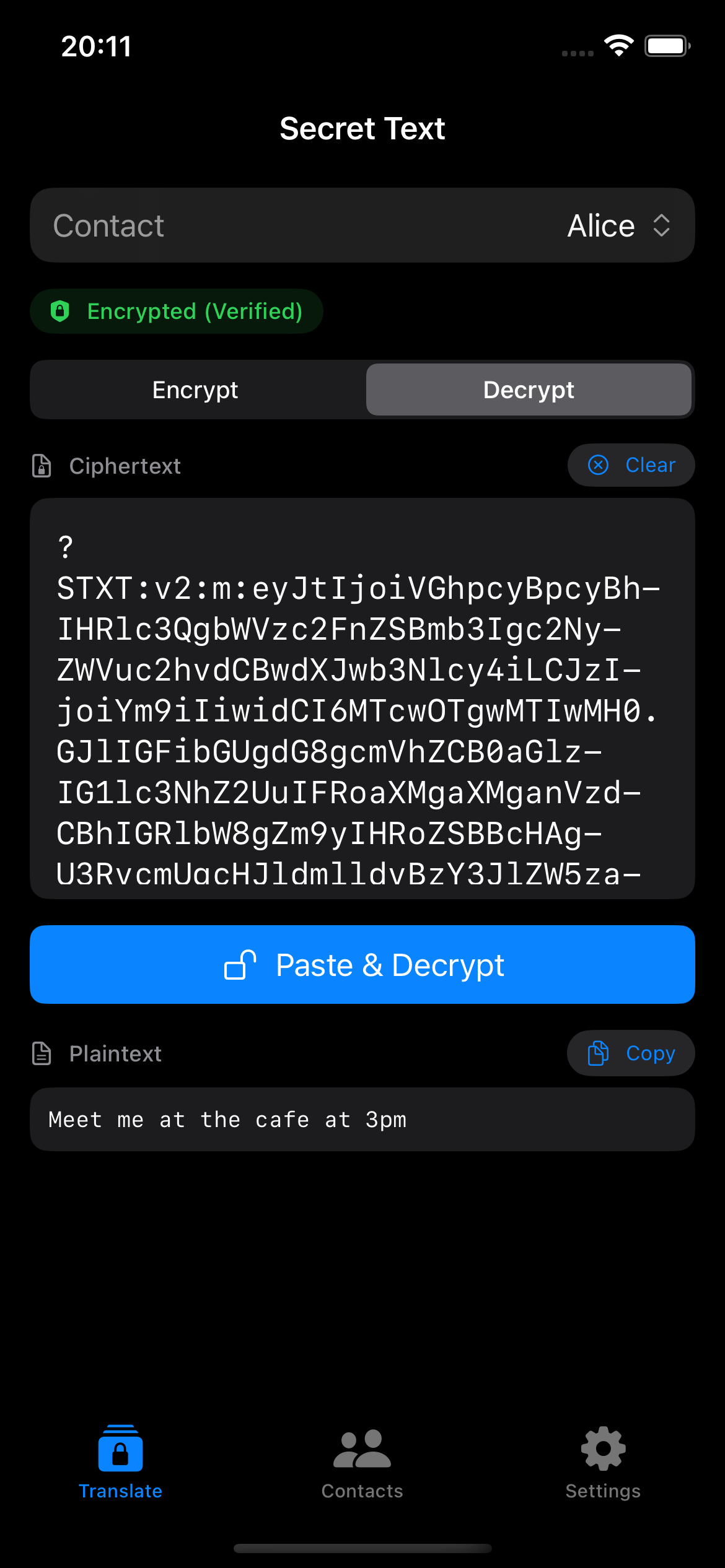 Bob decrypts on iPhone