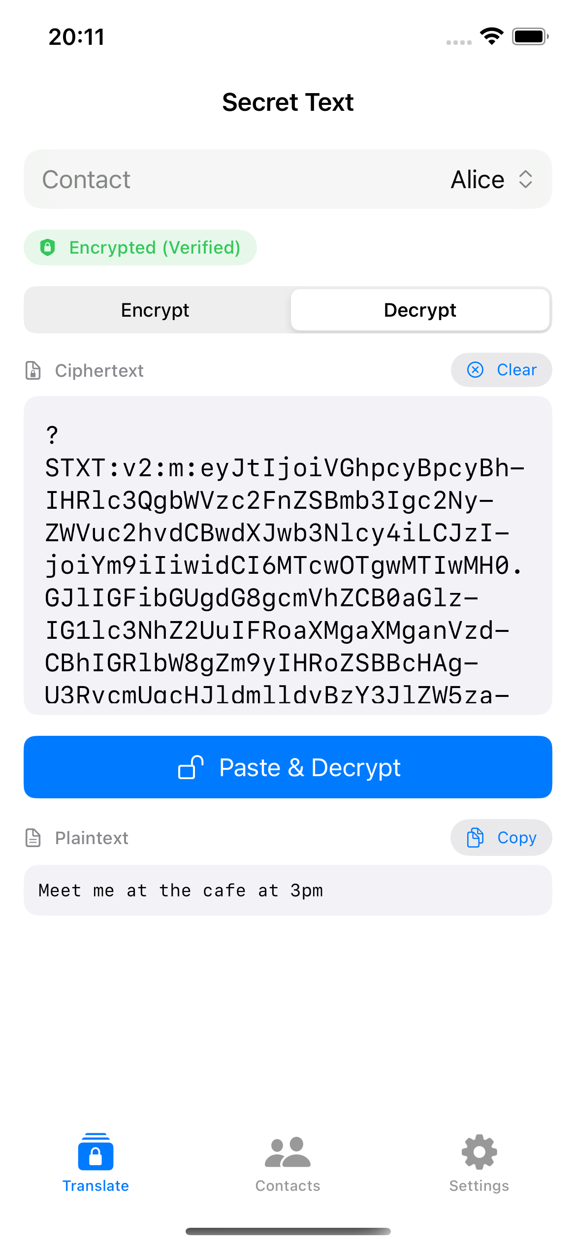 Bob decrypts on iPhone