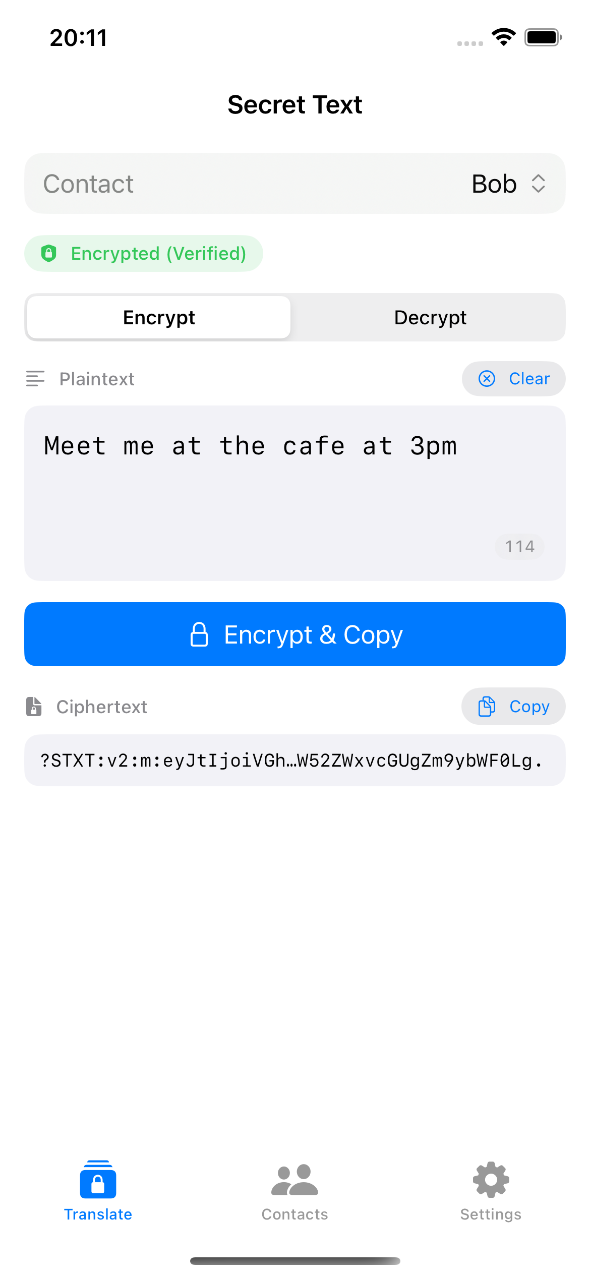 Alice encrypts on iPhone