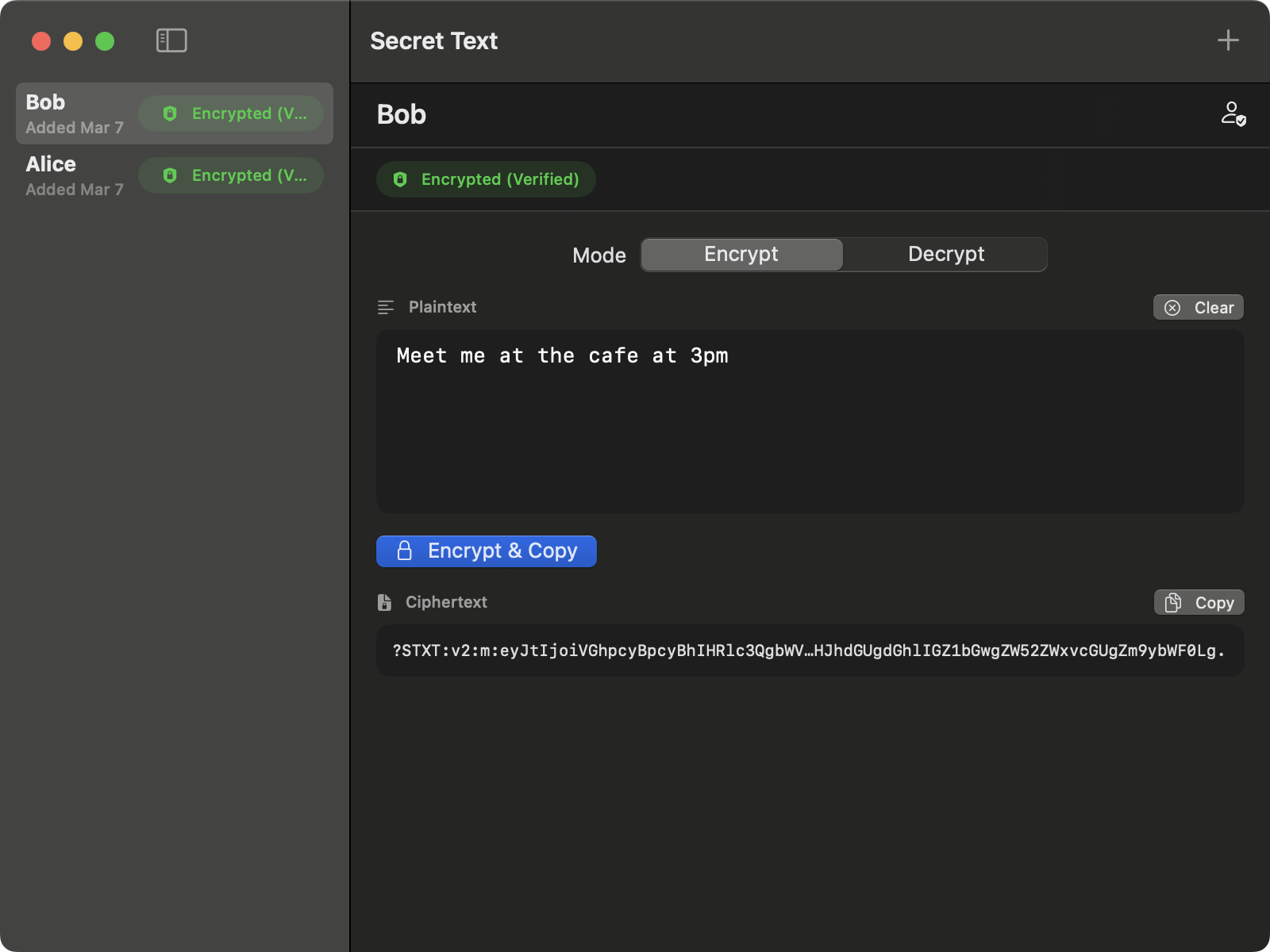 Alice encrypts on Mac