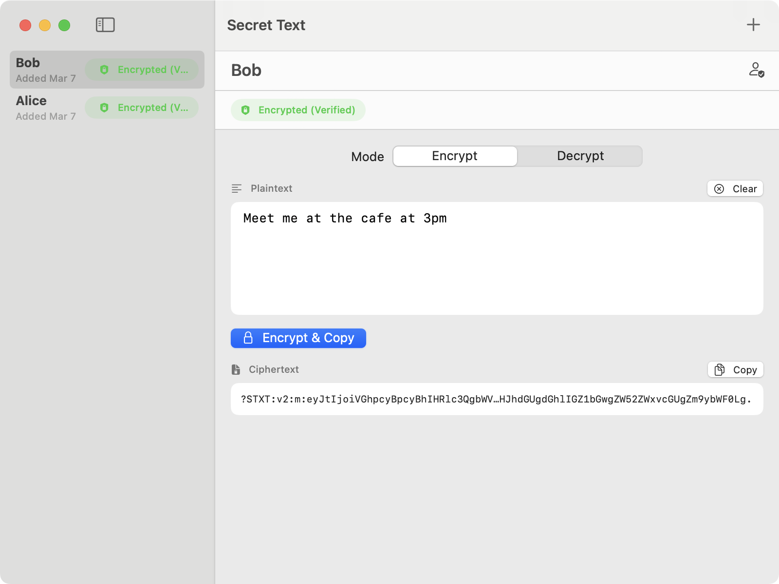 Alice encrypts on Mac